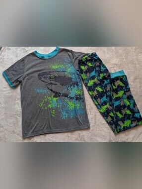Jellifish Kids Boys Shark Pajama Sleep Set Short Sleeve Top Jogger Pants XL